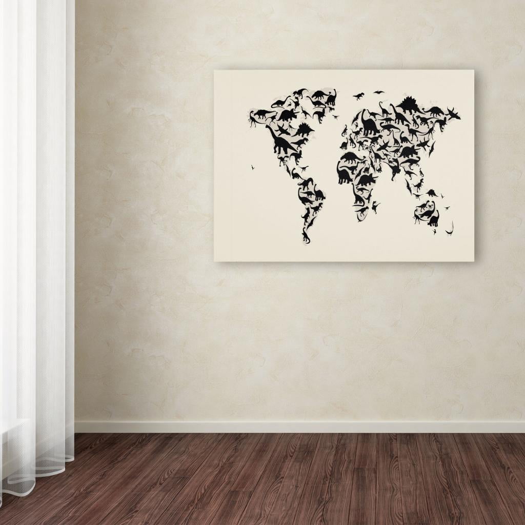 Trademark Art 'Dinosaur World Map' Canvas Art by Michael Tompsett