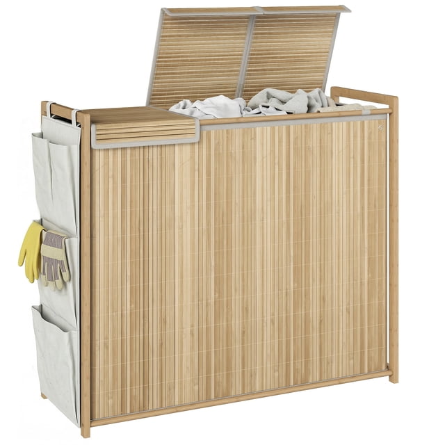 HOMCOM Bamboo Laundry Hamper with Removable Drawstring Bag, Natural
