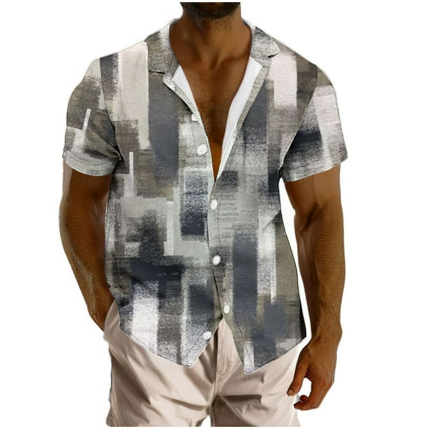 Camisa Hawaiana para Hombres Imprimir Botón de Manga Corta Girar Hacia Abajo Cuello Blusa Poliéster Spandex, Casual Hawaiano Playa Superior