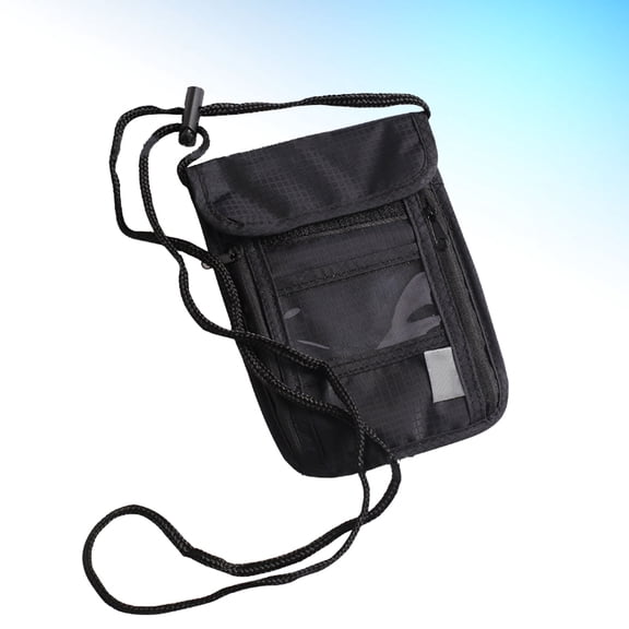 OULII Black Passport Holder Wallet Neck Hanging Bag Travel Wallet with Waterproof Sturdy Material