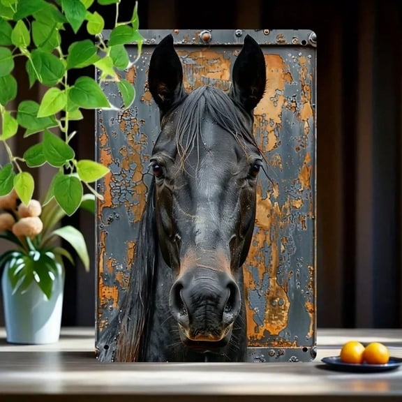 HELLOYOUNG Stunning Vintage Horse Portrait Metal Sign - "Majestic" Design | Seasonal Wall Art for Room, Cafe & Bar Decor,room decor