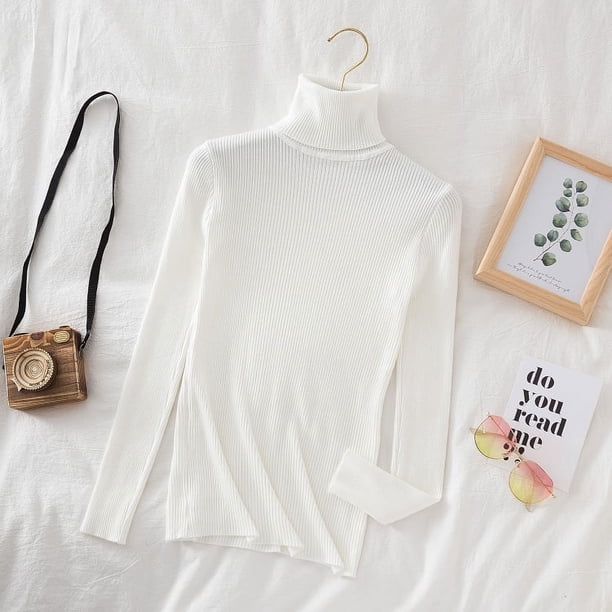 Suéter de cuello alto para mujer, jerséis suaves de punto, jerséis de Cachemira, suéteres básicos sólidos suaves, Top informal de otoño e invierno para mujer