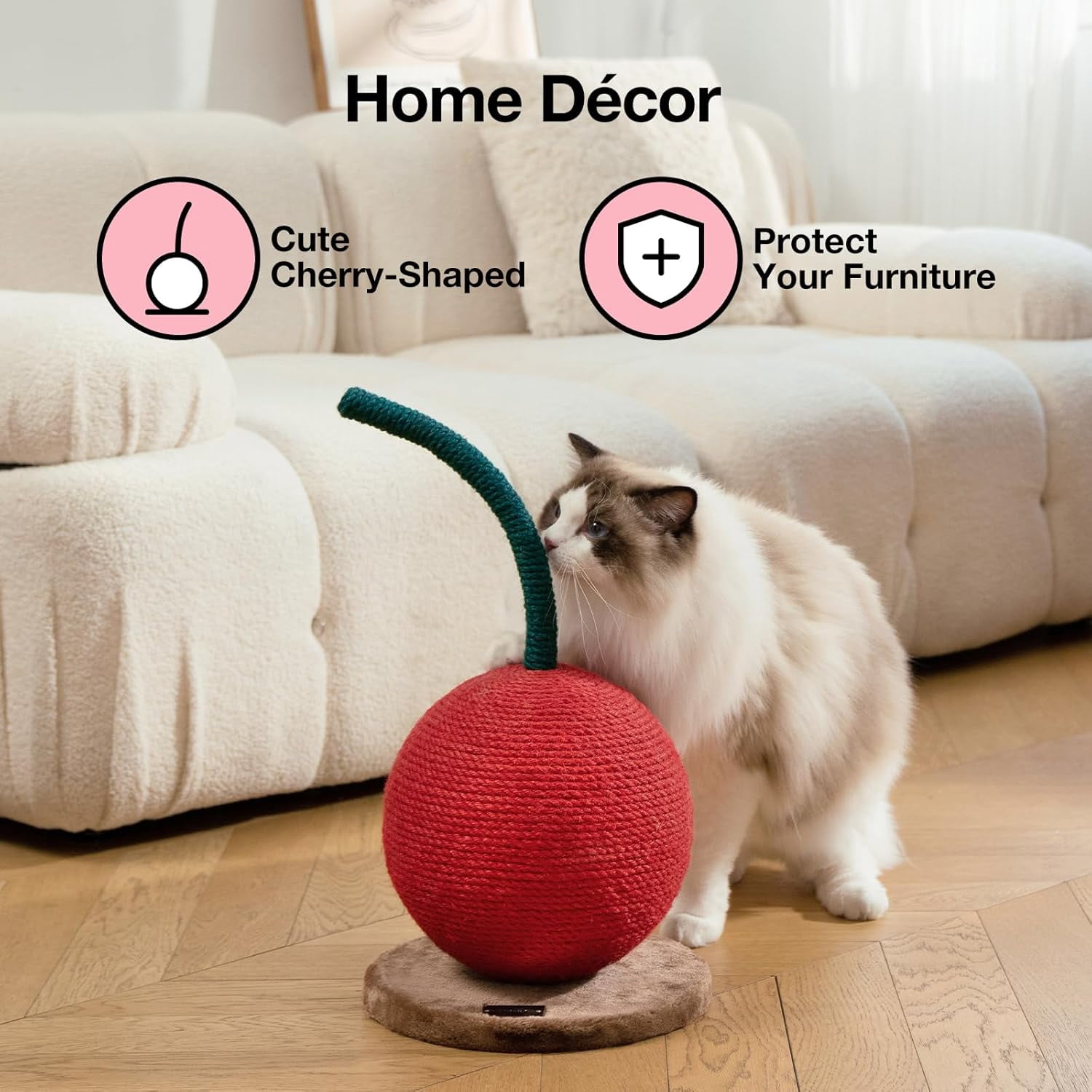 Cat Scratching Post with Jute Rope and Ball, Vertical Scratcher for Indoor Cats and Kittens