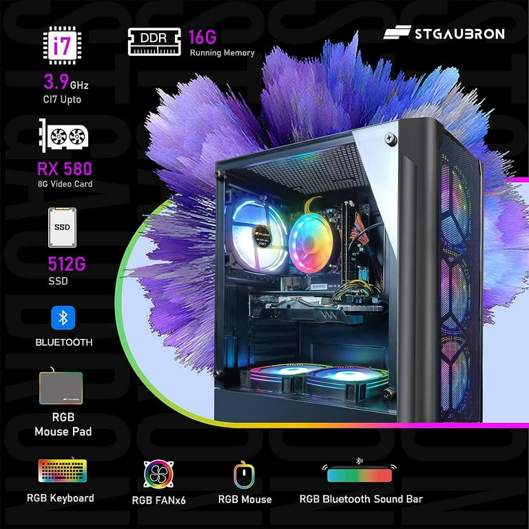 STGAubron Gaming Desktop PC,Intel Core i7 3.4G up to 3.9G,GeForce RTX 2060  Super 8G GDDR6,32G,1TB SSD,WiFi,BT 5.0,RGB Keybaord/Mouse,RGB Mouse Pad,RGB