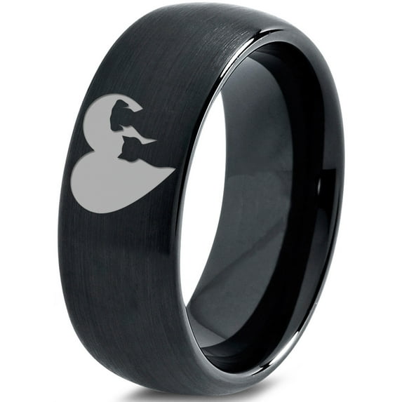 Tungsten Heart Yin Yang Dog Cat Lovers Band Ring 8mm Men Women Comfort Fit Black Dome Brushed Polished