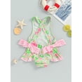 thumbnail image 2 of nvzhuang Little Girls Tank Swimsuit Sleeveless Round Neck Back Cross Bandage Ruffled Bathing Suit, 2 of 9