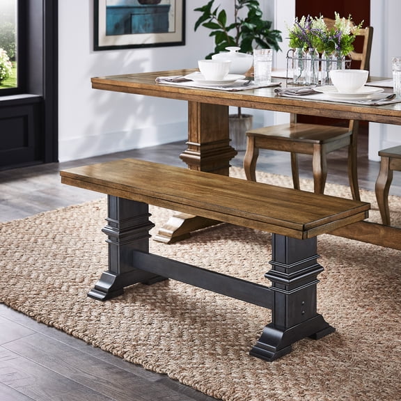 iNSPIRE Q Farmhouse Transitional 47.2" Wood Bench, Oak And Antique Denim