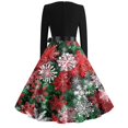 thumbnail image 3 of Christmas Dresses for Women Women's Fashion Round Neck Casual Slim Christmas Printed Long Sleeve Dresses with Square Collar for Christmas Party,Army Green,L, 3 of 4