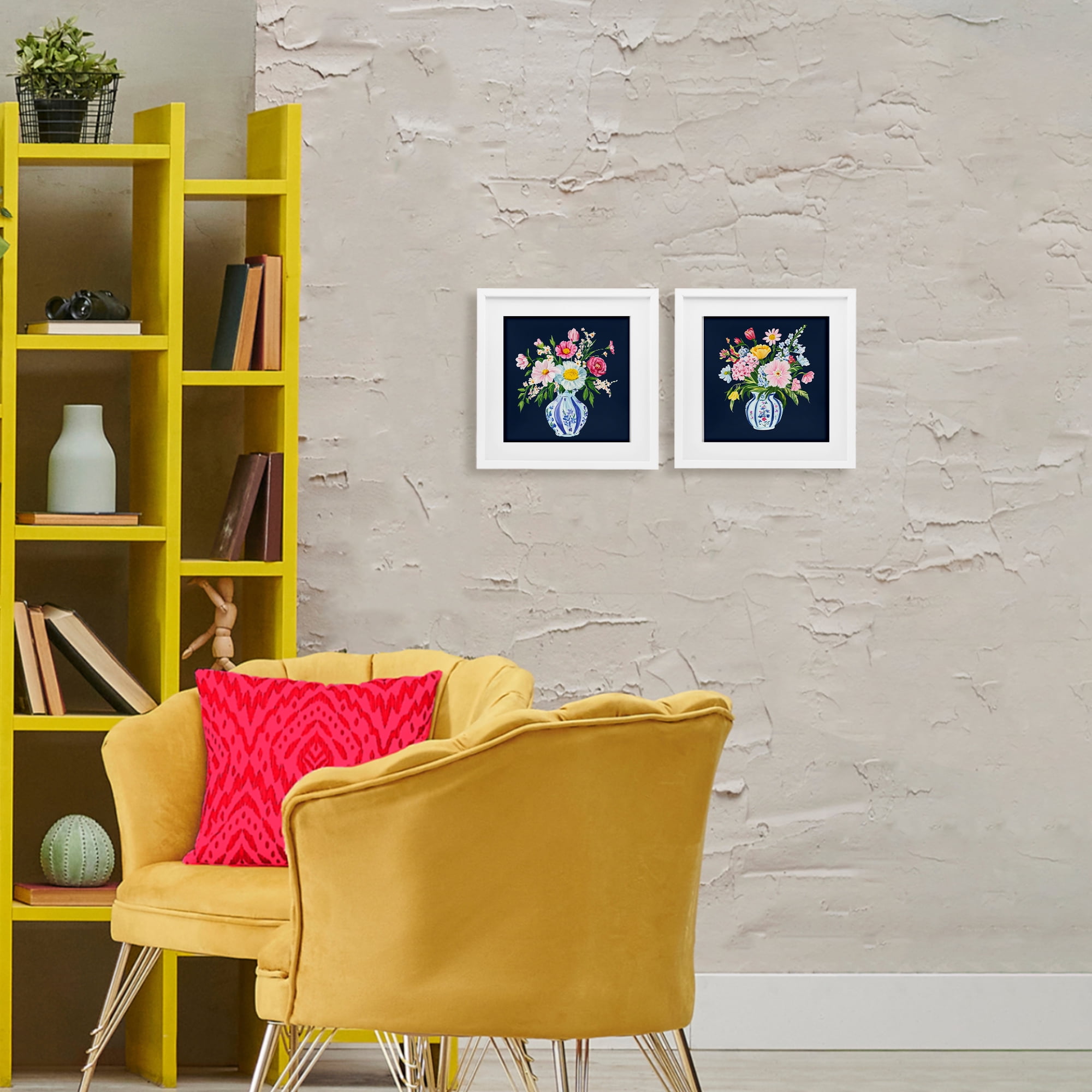 Twin Chinoiserie Vases 2 Piece White Framed Print Under Glass Set, design by Yen