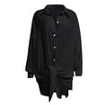 thumbnail image 5 of RYRJJ Womens Button Down Shirts Oversized Linen Cotton Long Sleeve Blouse Tunic Tops Cover Up Shirt Loose Beach Shirt Dress(Black,XXL), 5 of 6