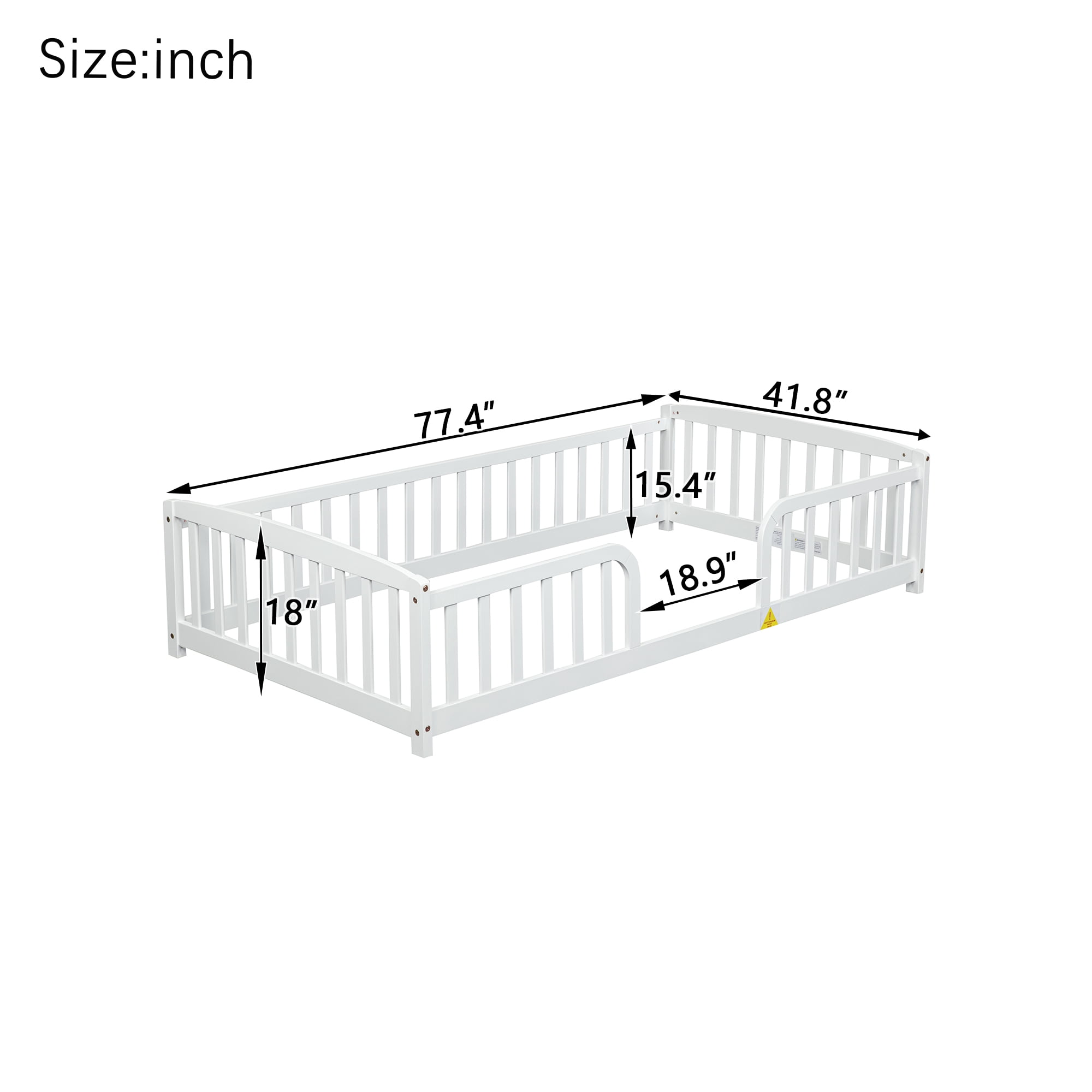 Alvantor Twin Size Floor Bed with Entrance and Guardrails – Low Montessori Wood Bed Frame for Toddlers, White