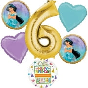 Anagram Princess Jasmine CORNET 6th Birthday Party Supplies 6pc Aladdin Balloon Bouquet Decorations