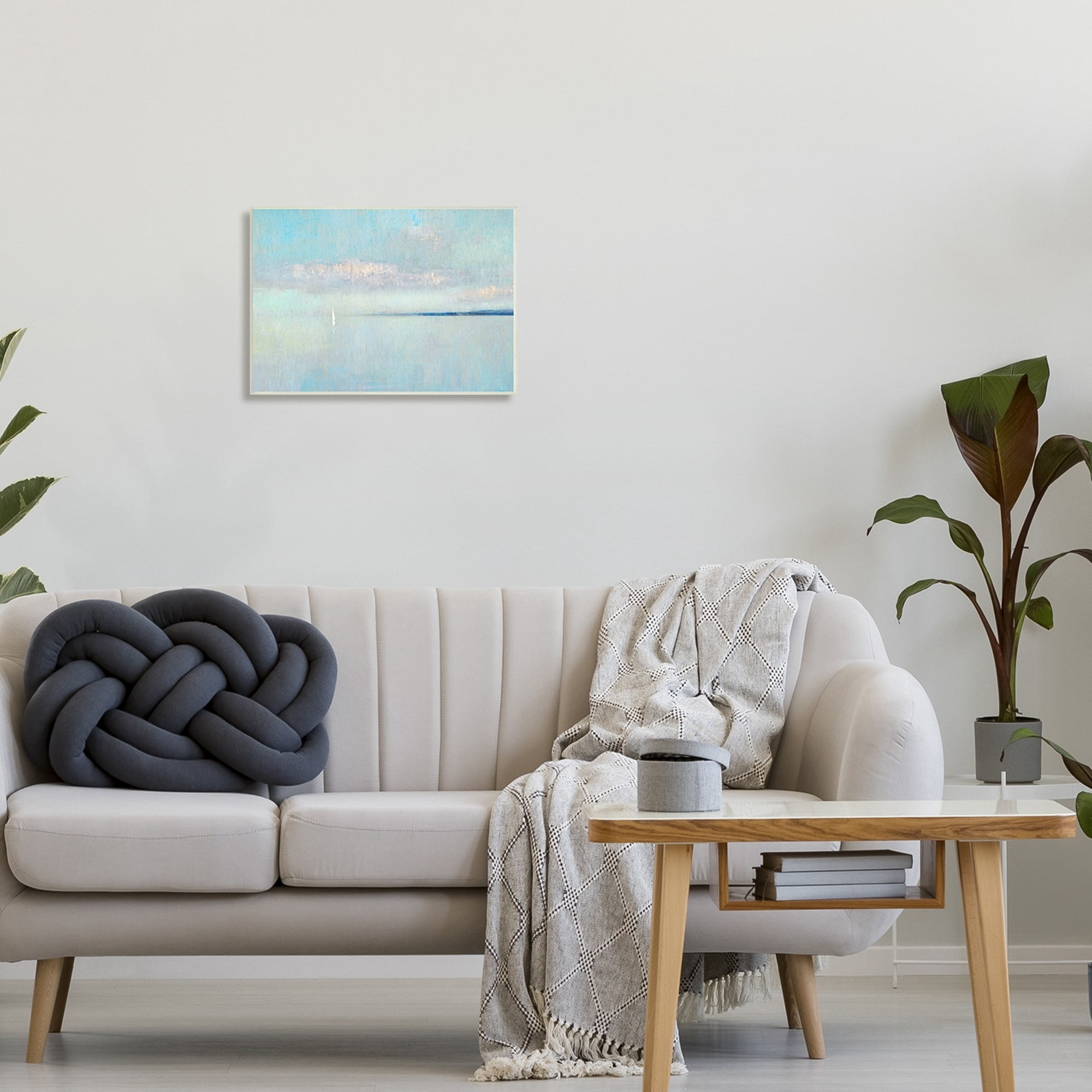 Stupell Industries Atmospheric Cloudy Ocean Scenery Lone Sailboat Floating Painting Unframed Art Print Wall Art, Design by Katie Swatland