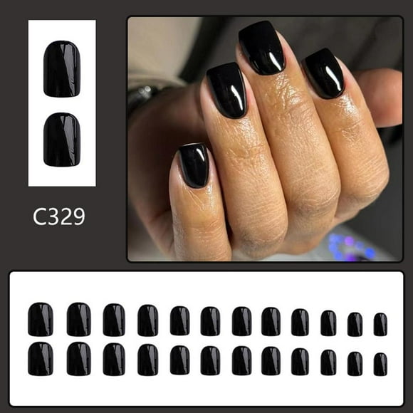 Artaug Medium Square Black Press On Nails, High Saturation Fake Nails for Quick Manicure, Full Cover Artificial Nail Tips