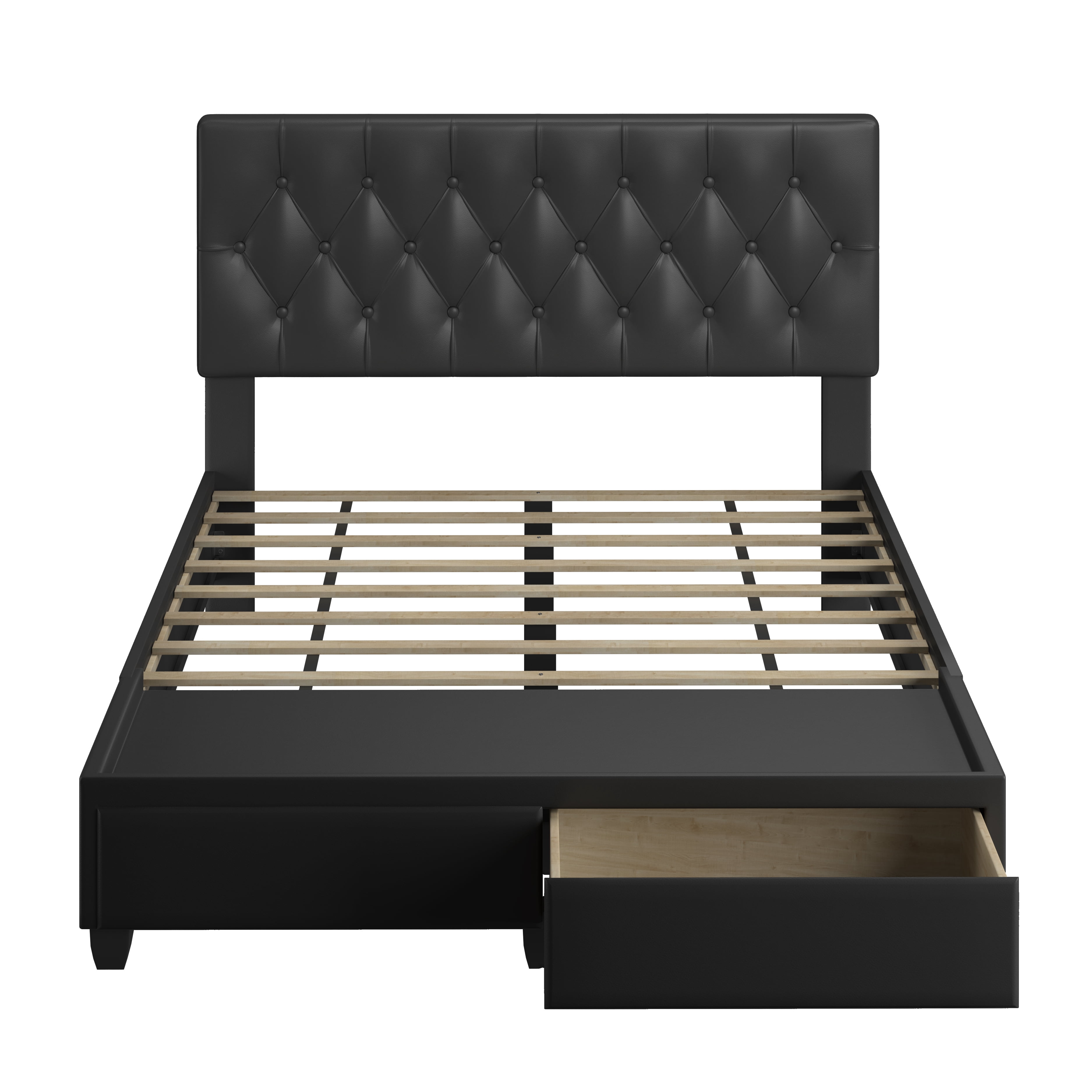Boyd Sleep Verona Faux Leather Upholstered Tufted Platform Storage Bed Frame, Queen, Black