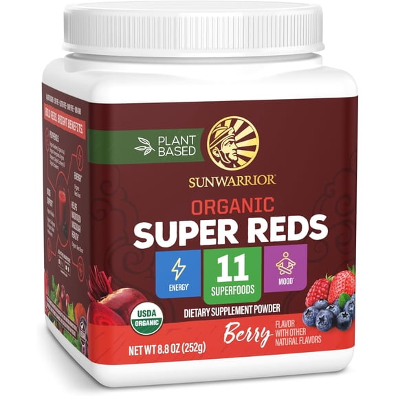 Organic Super Reds Powder 11 Superfoods with Beet Root, Berries, Reishi & Cordyceps, Natural Energy, Circulation & Immune Support – USDA Organic Vegan Non-GMO, Gluten-Free Superfood Drink 28 Serv