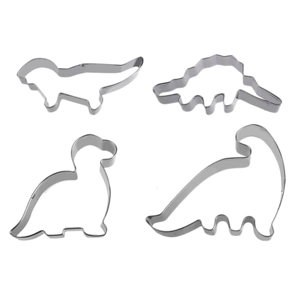 4 Pcs Dinosaur Cookie Cutters, Dinosaur Shaped Stainless Steel Molds, Dinosaur Sandwich Cutters for Cookies, Biscuit, Vegetable, Fruit, Baking Pastries Doughs