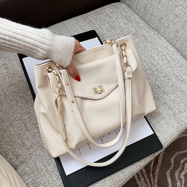 LHSHID Large capacity Women Shoulder Bags Pu leather Brand Designer lady Handbags Travel big totes chain female Crossbody bags black