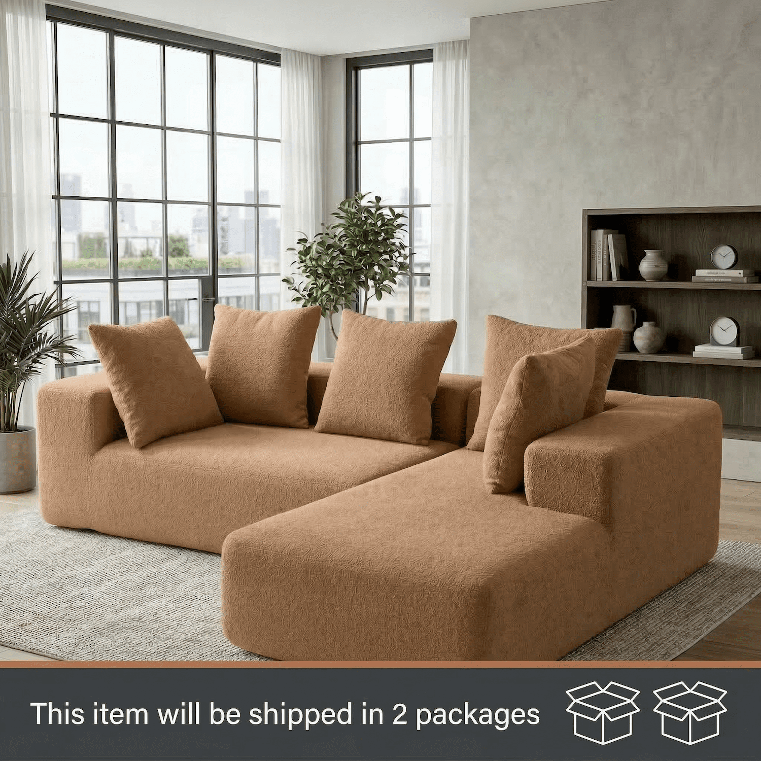 Xiweot 96" Cloud Sectional Couch for Living Room, Memory Foam Sectional Sofa with Deep Seat, Teddy Fabric L Shaped Modular Sectional Couch with Right Facing Chaise (Brown)