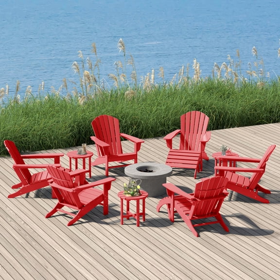 WestinTrends Dylan 12 Piece Outdoor Adirondack Chair With Ottoman And Side Table, Red