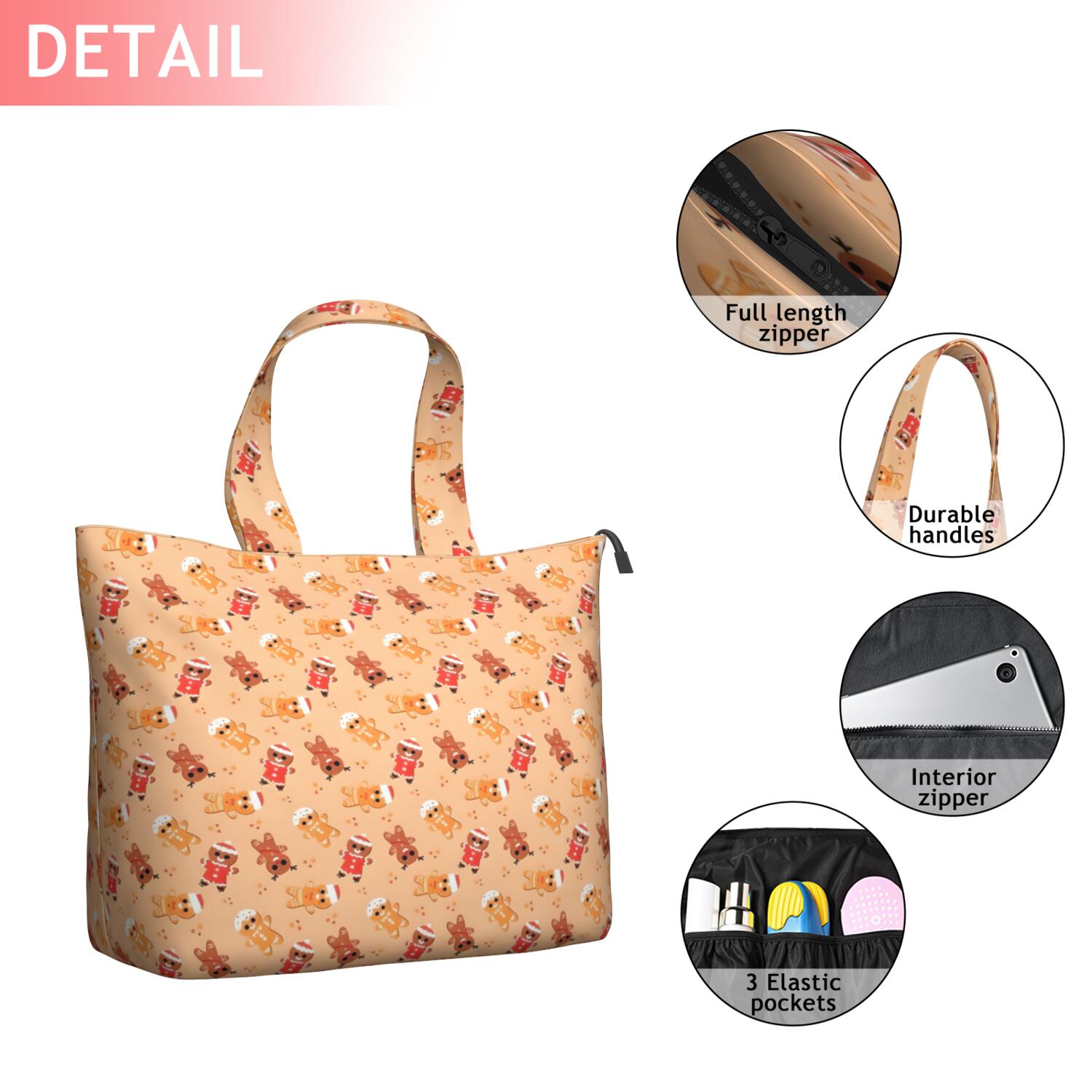 Orange Christmas Gingerbread Man Pattern Travel Tote Bags for Women Carry On,Large Weekender Bags for Women Travel,Multi Functional Duffle Bag for Work,Shopping,Sports