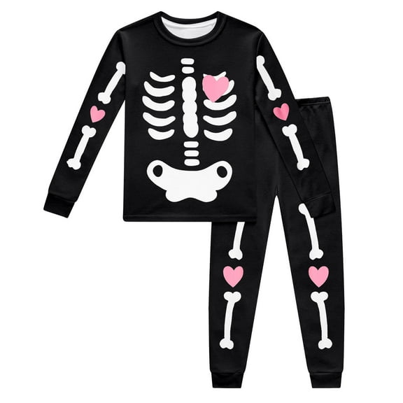 Fshinging Boys 2 Piece Set Sweatshirt Tops Pants Skeleton Print Long Sleeve Horrible Bone Patchwork Kids Jogger Sweatpant Suit Size 2-3 Years