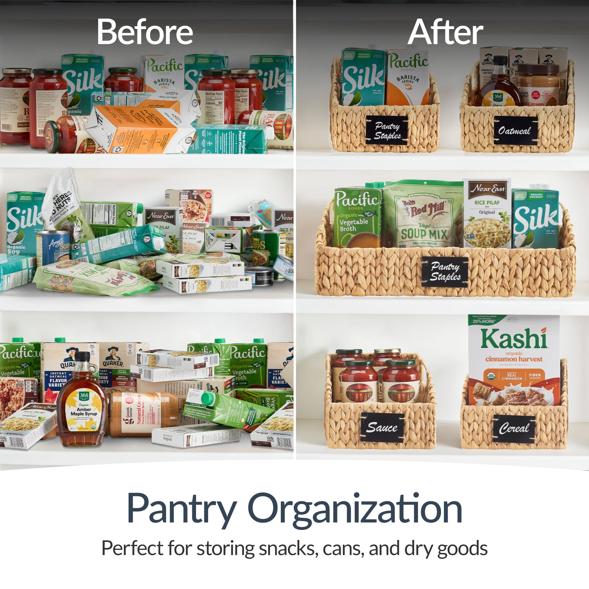 Best Choice Products Water Hyacinth Pantry Storage Baskets, Wicker Baskets w/ Built-in Handles - Natural