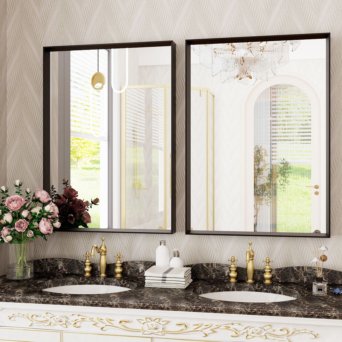 Gleamira 20"x28" Rectangular Bathroom Mirror Wall Vanity Mirror with Deep Frame, Black