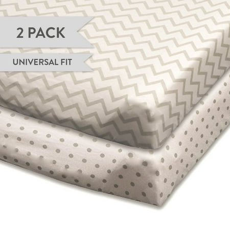 Changing Pad Cover Set | Cradle Sheet Set 100% Cotton Jersey Knit 2 Pack Grey and White Chevron and Polka Dots