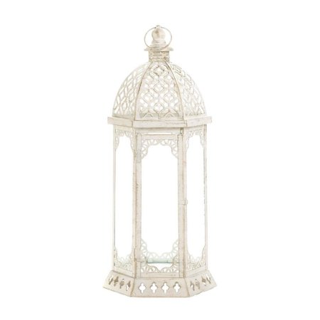 Large Lanterns For Sale Graceful Distressed White Large Lantern, The lantern vintage White finish is the perfect complement to its embellished cutouts By Koehler,USA ()