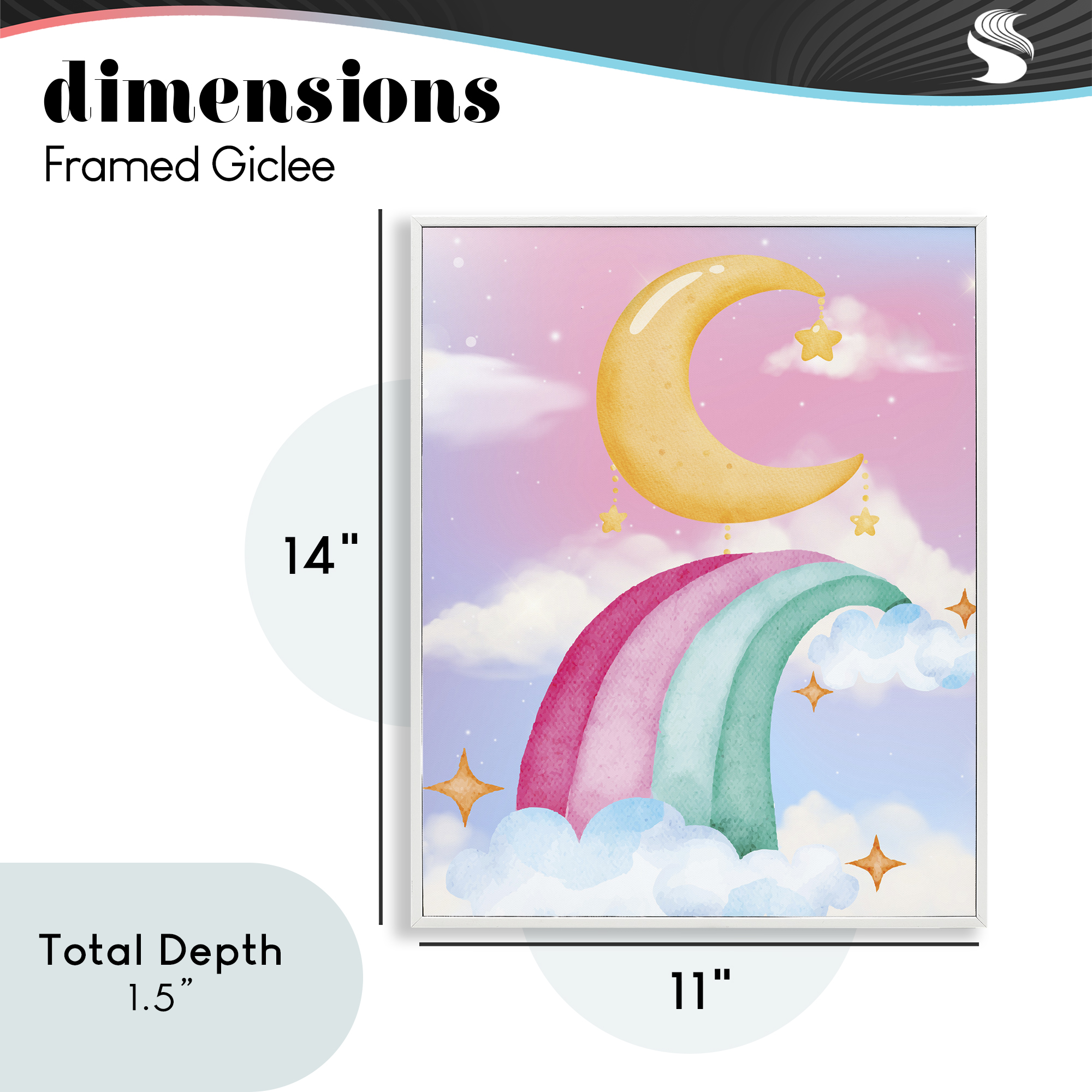 Moon Rainbow in Clouds White Framed Giclee Art, design by Jesse Keith