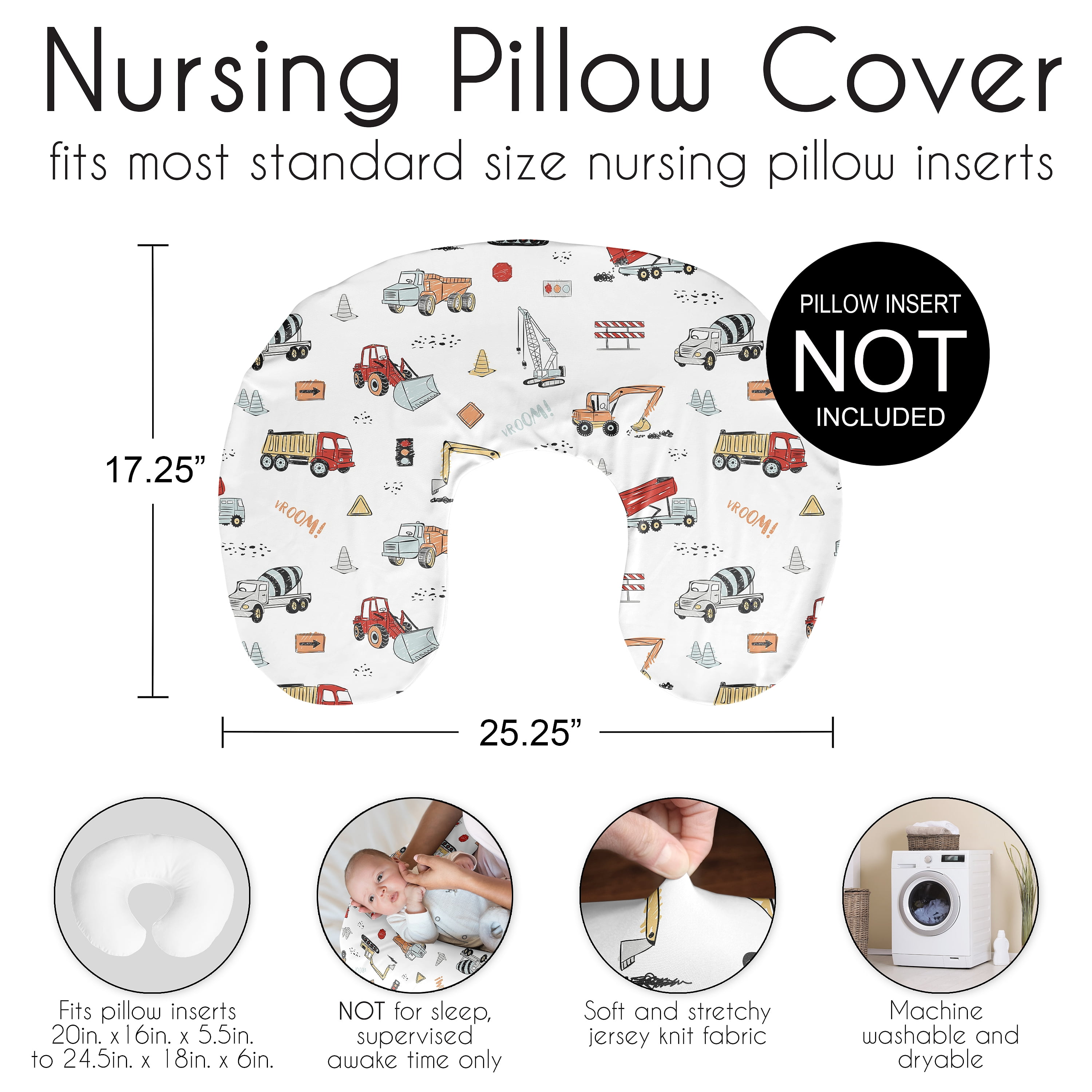 Sweet Jojo Designs Construction Truck Red Blue and Grey Nursing Pillow Cover Case (Pillow Not Included) (Pillow NOT Included)