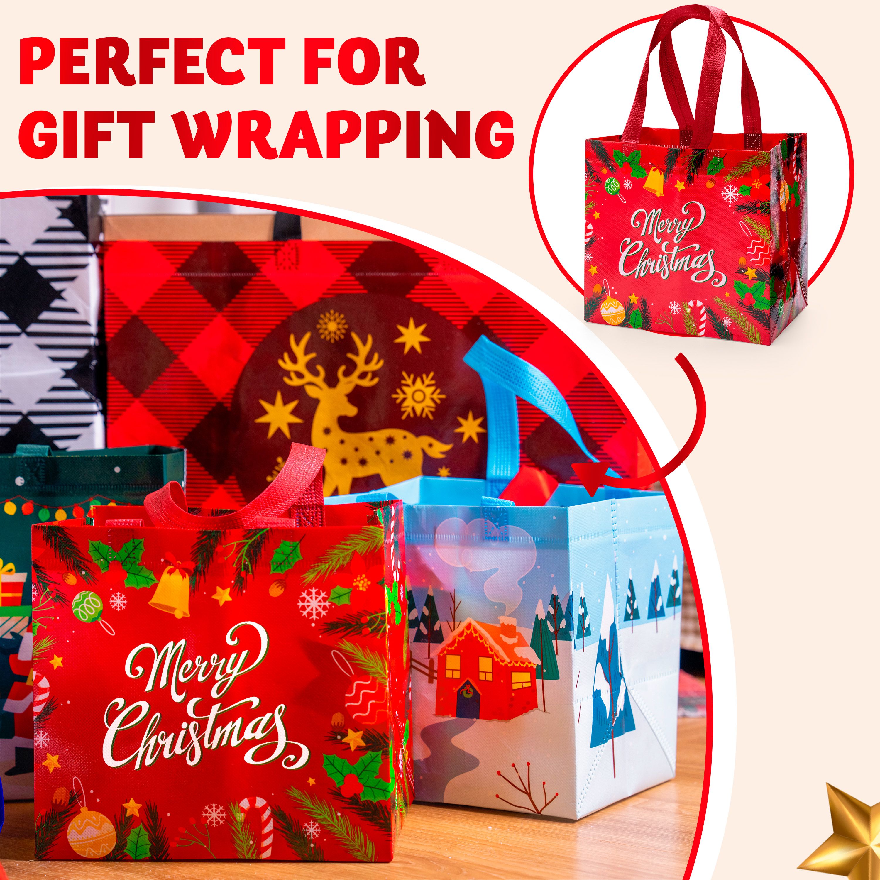Joyfy 20-Piece Christmas Reusable Non-Woven Tote Bags, Assorted Sizes photo 8