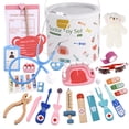 thumbnail image 1 of Kids Realistic Dentist Doctor Kit Pretend Play Wooden Toy Set with Stethoscope Thermometer Tooth Model, 1 of 8