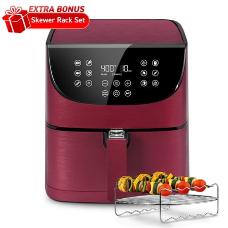 Cosori Air Fryer CAF-P581-RUSR  5.8 QT XL Large Oven Combo  Touch Screen with Smart Cooking Presets  Nonstick  Dishwasher-Safe Basket and Walmart Exclusive Bonus Skewer Rack Set  Burgundy