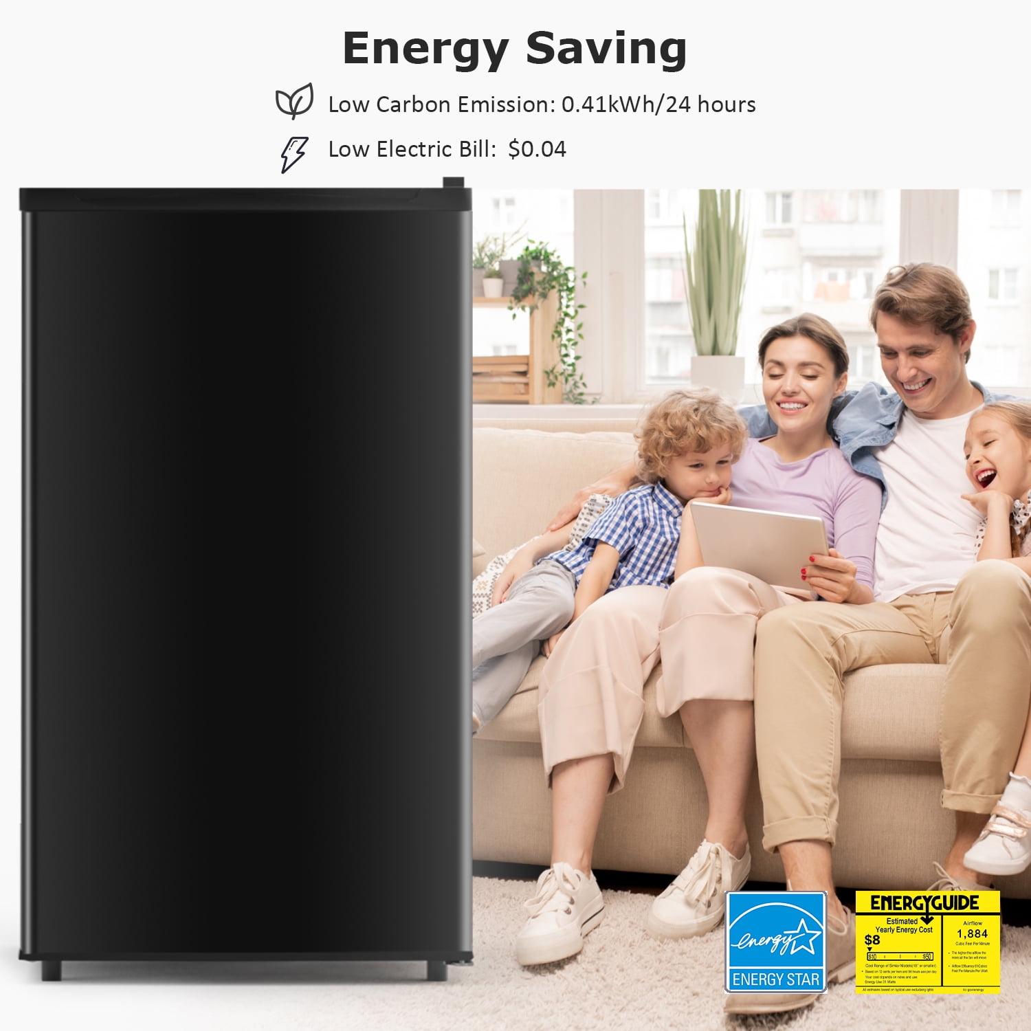 Beddle Mini Fridge with Freezer 3.2 Cu.ft Small Refrigerator for Dorm Bedroom, Compact Refrigerators Single Door Adjustable Thermostat Low Noise,Black