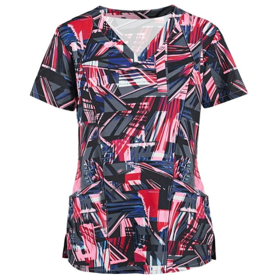 JINMGG Womens Tops,Women Short Sleeve V-neck Tops Working Uniform Blouse Red L