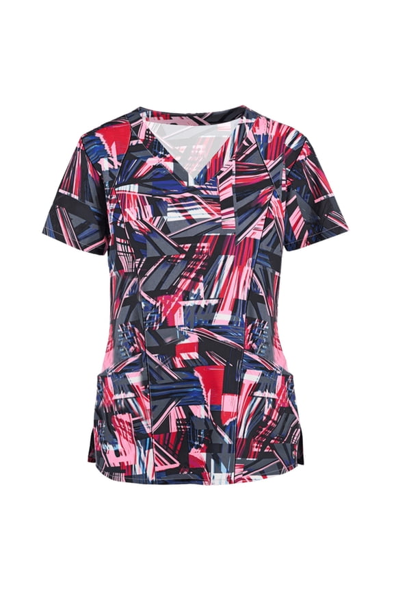 JINMGG Womens Tops,Women Short Sleeve V-neck Tops Working Uniform Blouse Red M