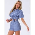 thumbnail image 3 of DARING DIVA 2 Pieces Plaid Pajama Short Sleeve Set Button Down Shirt XL Blue, 3 of 6