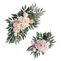 Tachiuwa 2Pcs Artificial Floral Swag Wedding Arch Flowers Green Leaves Rustic Silk Flowers Welcome Sign Decoration for Ceremony Window pink and orange