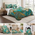 thumbnail image 6 of Quilts Twin Size, Teal Abstract Soft Comforter Bedding Set for Bed, Luxury Floral Golden Swirls Modern Lightweight Quilted Bedspread with Pillow Cover(2 Pieces) for All Season, 68x86 Inch, 6 of 9