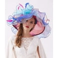 thumbnail image 3 of Women Organza Church Hat Wide Brim Sun Hats for Wedding Tea Party Fascinator Hat, Dual-use, 3 of 5
