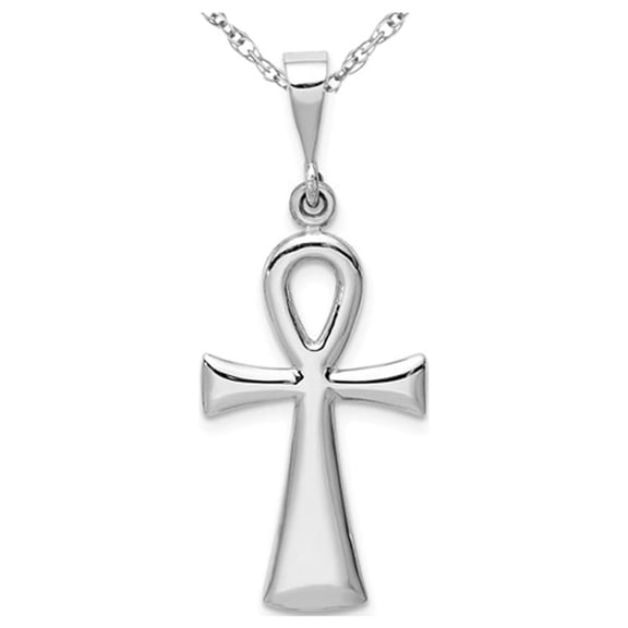 Gem & Harmony Large 14K White Gold Ankh Cross Pendant Necklace with Chain for Women