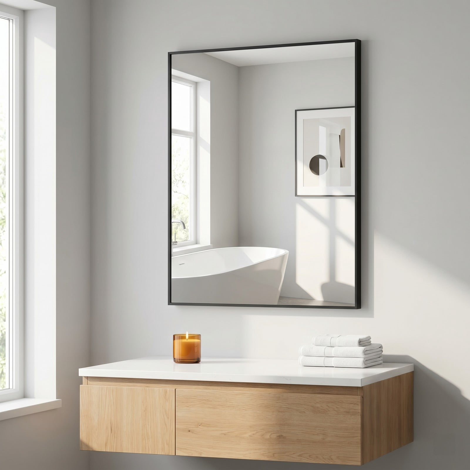 Gleamira 20"x28" Rectangular Bathroom Wall Mounted Mirror Vanity Mirror, Black
