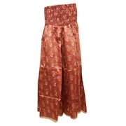 Mogul Women's Maxi Skirts Orange Vintage Silk Sari Swirling Divided Long Skirt