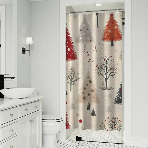 Beige Christmas Tree Pattern Shower Curtain 36"x72" ,Bathroom Decorative Shower Curtains Set with 12 Hooks,Modern Waterproof Washable Shower Curtain