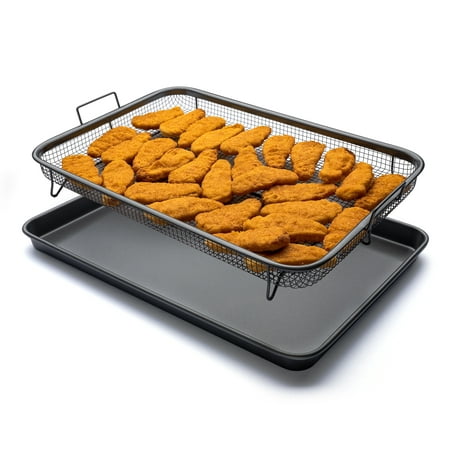 EaZy MealZ XL Air Fry Crisper Basket & Tray Nonstick Set  12.5  x 17.5  Gray