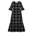 thumbnail image 4 of LJEFF Girls Dress with Pocket, 3/4 sleeves Plaid Crew Neck Flowy Tiered Skirt Casual Dresses for Kids Dark Gray Size 5 T, 4 of 7