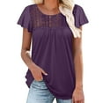 thumbnail image 2 of Timegard Tops for Women Lace Scoop Neck Ruffle Short Sleeve Comfy Ruched Summer Dressy Casual Loose Tops, 2 of 6
