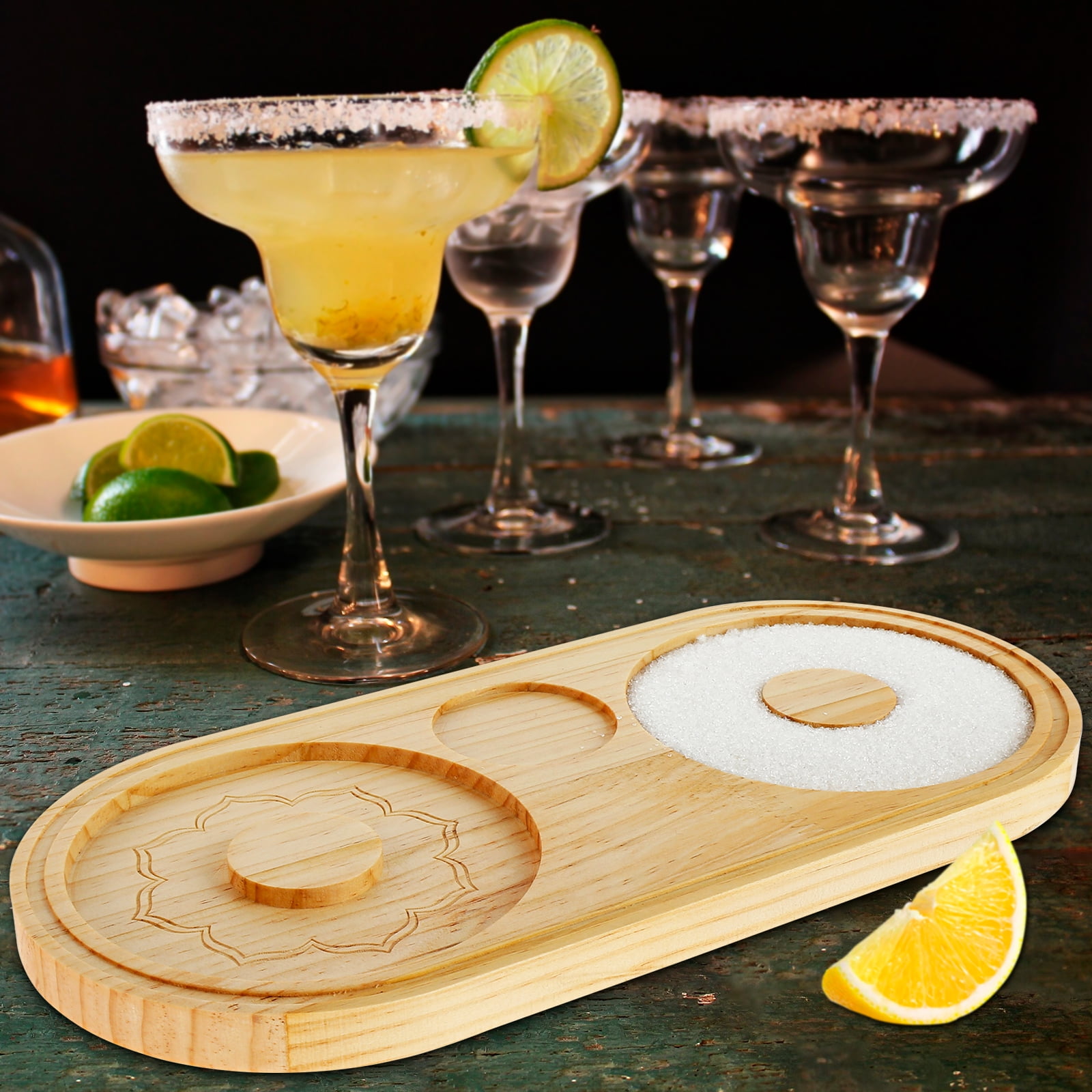 Morima Margarita Salt Rimmer Reusable Bamboo Sugar Salt Rimmer with Double Plate Bar Glass